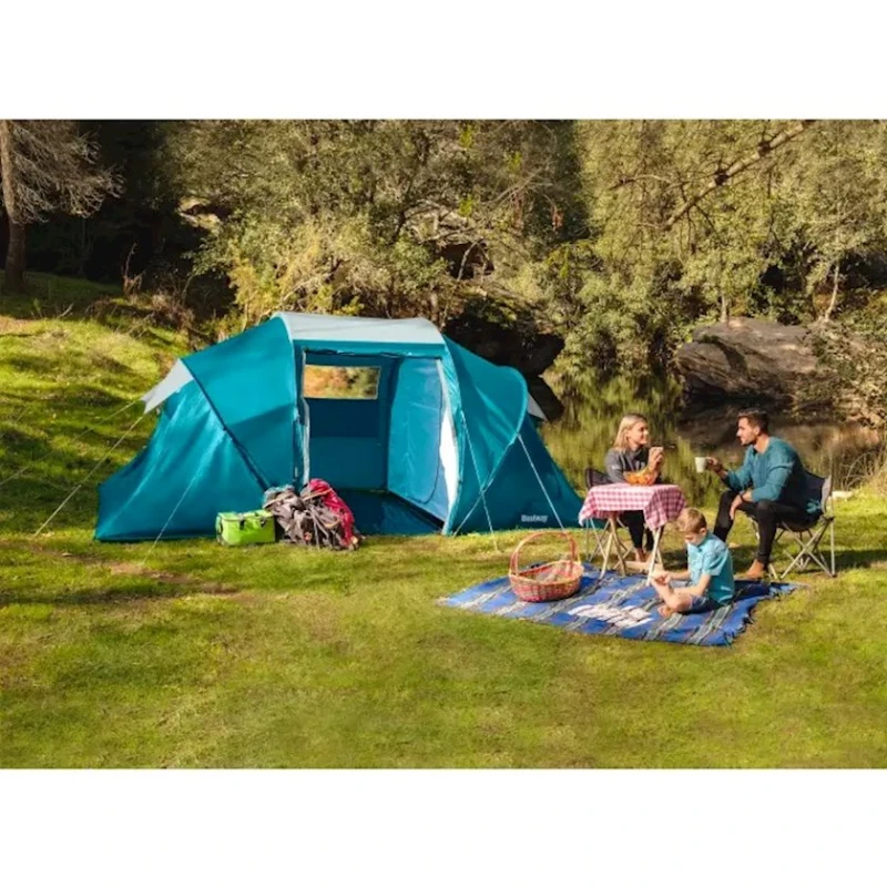 Kempinq çadırı Bestway 68093 Family Ground 4, dördnəfərli, polyester/polietilen, 460x230x185 cm, firuzəyi, 8.909 kq Kempinq çadırı Bestway 68093 Family Ground 4, dördnəfərli, polyester/polietilen, 460x230x185 cm, firuzəyi, 8.909 kq
