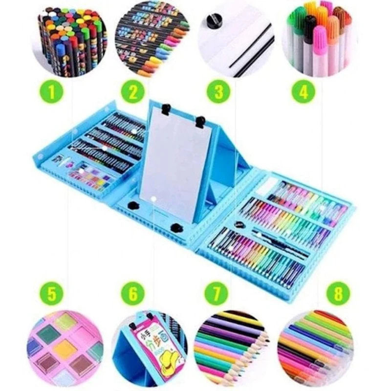 Детский художественный набор для рисования Чемодан творчества 208 предметов, голубой Детский художественный набор для рисования Чемодан творчества 208 предметов, голубой