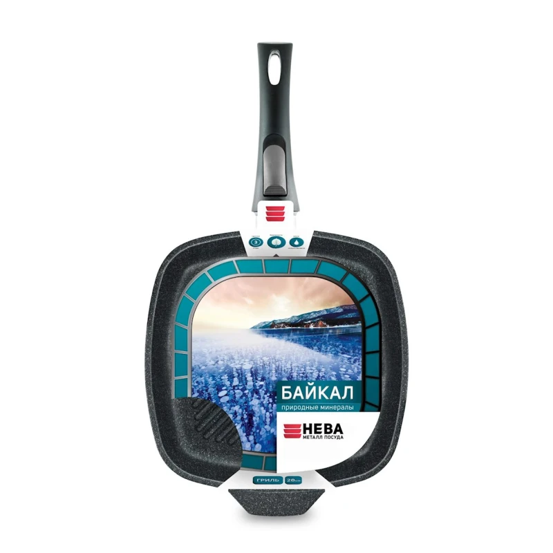 Сковородка-гриль Нева Металл Байкал 254028G, 28x28, съемная ручка, алюминий, черная Сковородка-гриль Нева Металл Байкал 254028G, 28x28, съемная ручка, алюминий, черная