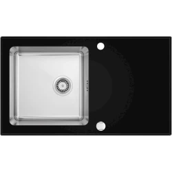 Кухонная мойка Deante Pallas ZSP_0X2C, стекло/нержавеющая сталь, черная, 86x50x20 см