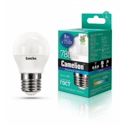 Лампа светодиодная Camelion LED8-G45/865/E27 13373, 8Вт, 6500K
