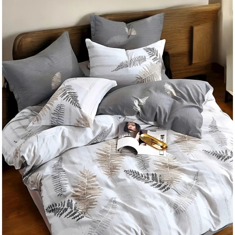 Комплект постельного белья Luxe Cotton 000778, пододеяльник 200x220 см, простыня 240x260 см, наволочка 50х70 см, двуспальный, хлопок, белый/серый