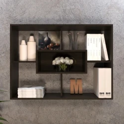 Полка настенная Art Mebel 27, ламинат, 75х100х25 см, серая Полка настенная Art Mebel 27, ламинат, 75х100х25 см, серая