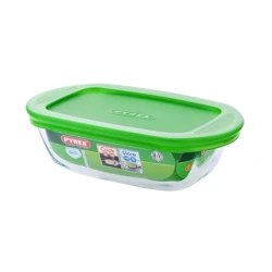 Контейнер для хранения Pyrex Cook&Store прямоугольник, 1100 мл, 23x15x6.5 см, стекло/пластик, с крышкой, прозрачный/зеленый