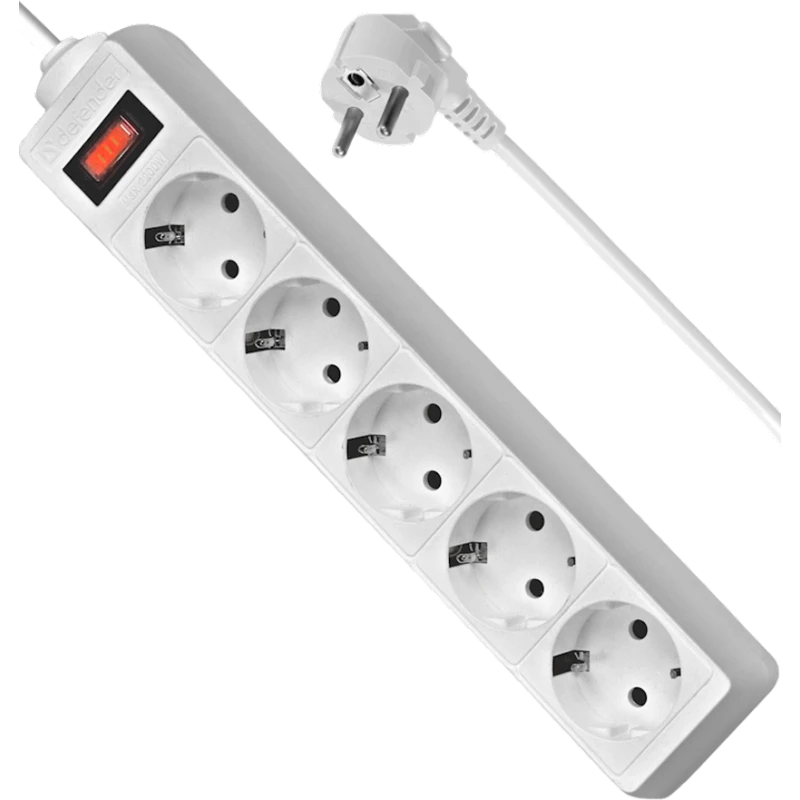 Сетевой фильтр Defender ES 1.8 1.8м, белый, 5-розеточный Сетевой фильтр Defender ES 1.8 1.8м, белый, 5-розеточный