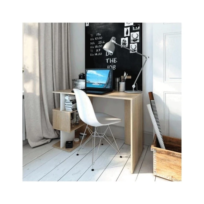 Письменный стол ev_12116189, ламинат, белый/коричневый, 110x55x75 см