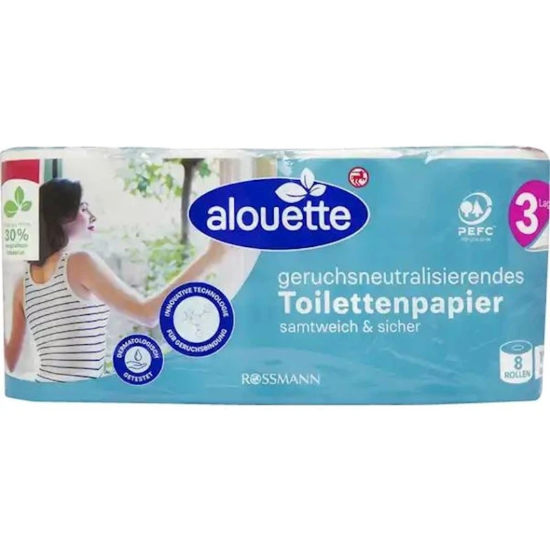 Tualet kağızı Alouette, 3 qat, 8 rulon Tualet kağızı Alouette, 3 qat, 8 rulon