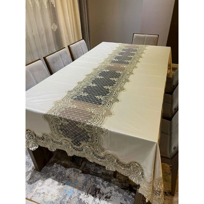 Скатерть Sahara SHA-00002046, 180x320 см, набук, бежевая Скатерть Sahara SHA-00002046, 180x320 см, набук, бежевая