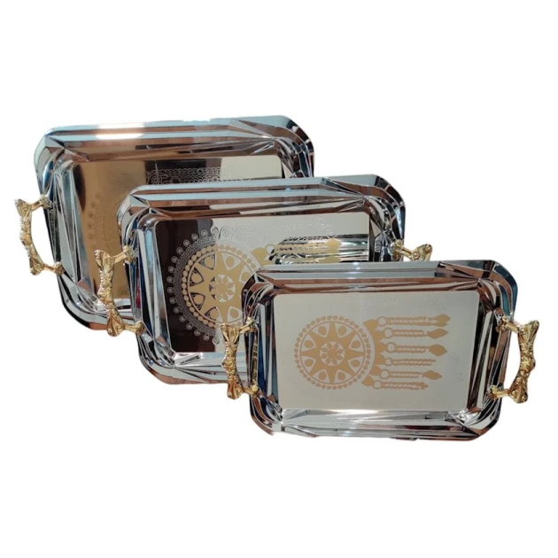 Набор подносов K23C05-3, 60x38/53x30/45x25 см, металл, серебристый, 3 шт Набор подносов K23C05-3, 60x38/53x30/45x25 см, металл, серебристый, 3 шт