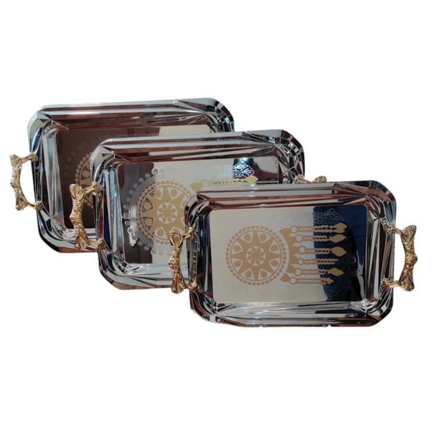 Набор подносов K23C05-3, 60x38/53x30/45x25 см, металл, серебристый, 3 шт Набор подносов K23C05-3, 60x38/53x30/45x25 см, металл, серебристый, 3 шт