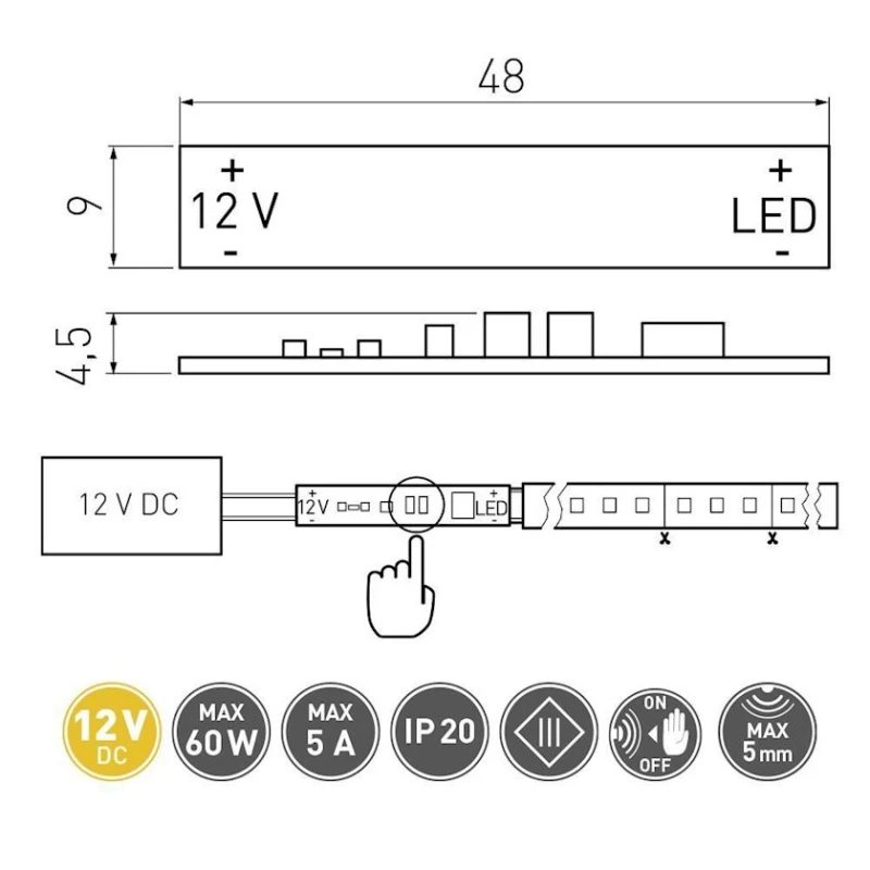 Сенсорный микровыключатель для профилей GTV AE-WLPR-60 Сенсорный микровыключатель для профилей GTV AE-WLPR-60