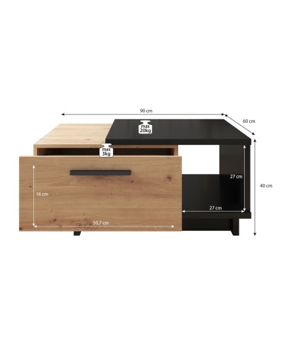 Jurnallıq masa Ev Plus ev_12116043, LDSP, qəhvəyi, qara, 90x60x40 sm