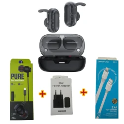 Беспроводные наушники Acefast Fa003 Black + Подарок Проводные наушники Strap Pure + Сетевое зарядное устройство Samsung 25W + Кабель USB Borofone BX89