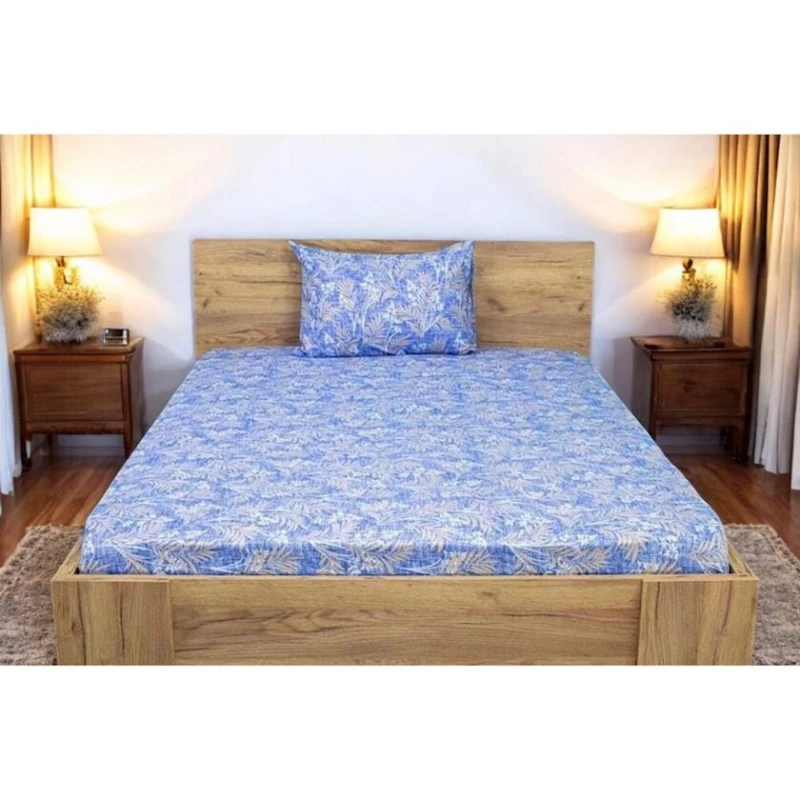 Комплект постельного белья Luxe Cotton 372, простыня 180x200 см, наволочки 50х70 см 2 шт, двуспальный, хлопок, синий