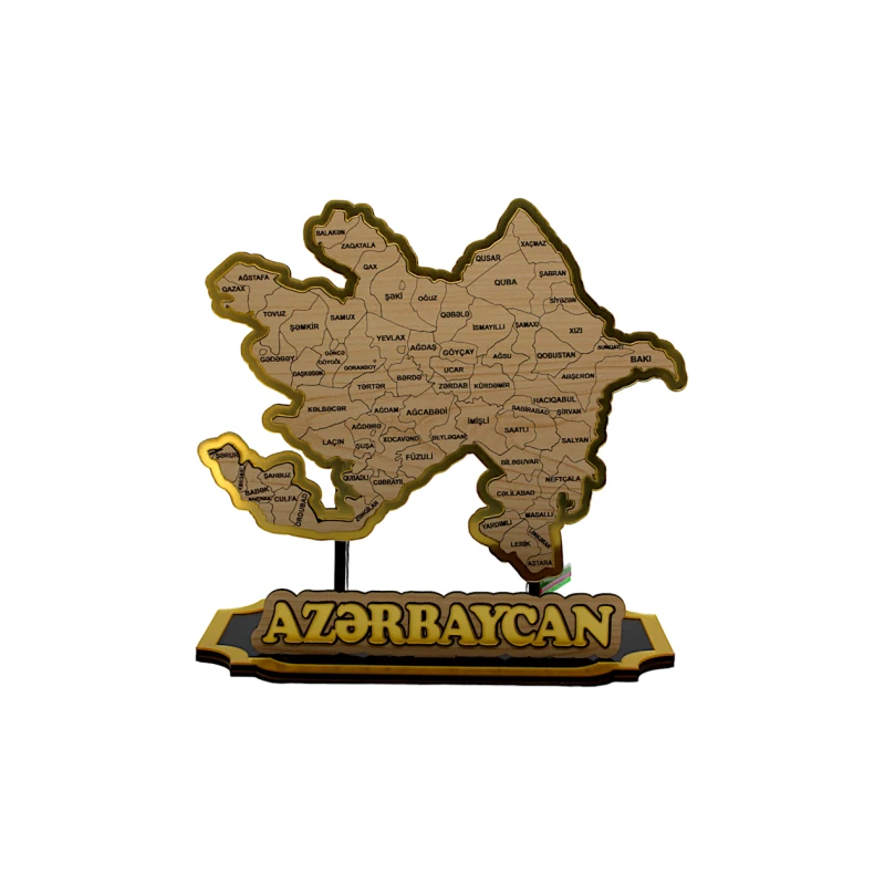 Сувенир Карта Азербайджана av_0006, золотистый