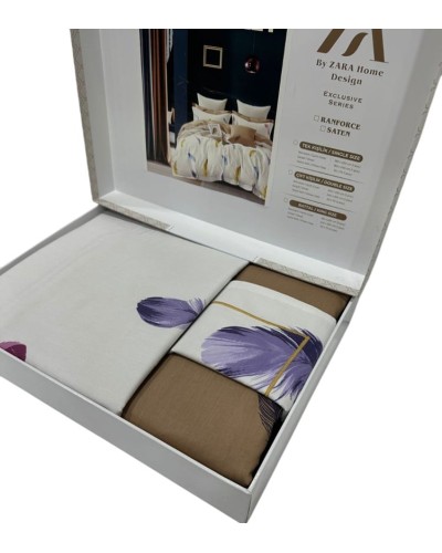 Yataq dəsti Zara Home, lüks-satin, ağ/qəhvəyi, ikinəfərlik, yorğan üzü 200x230 sm, mələfə 240x260, 2 əd yastıq üzü 50х70 sm
