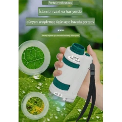 Portativ mikroskop dəsti 180x-60x zoom.Ağ rəngli yaşıl detallar ilə.
