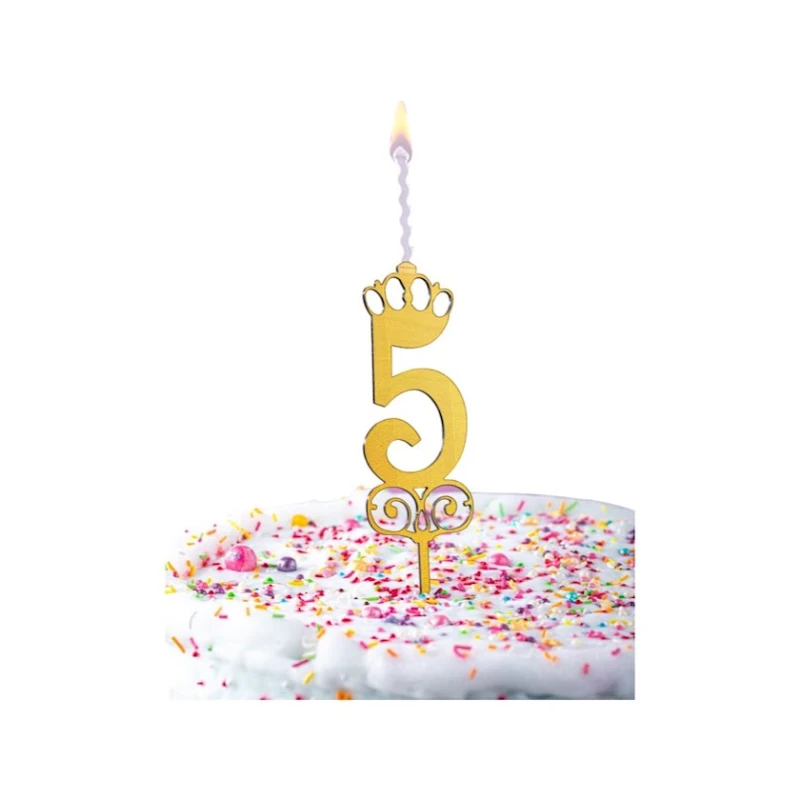Свеча-цифра для торта Party Shop,золотистый,с блестками,ПВХ,орг.стеклo,цифра 5