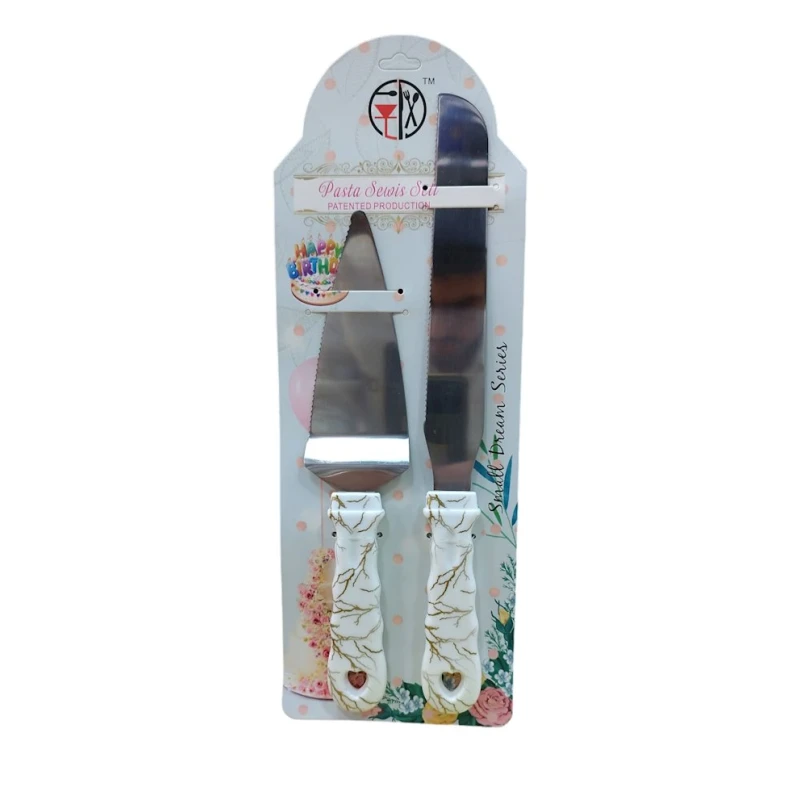 Набор для торта лопатка и нож K308-W, cеребристый, 27 см, 32 см