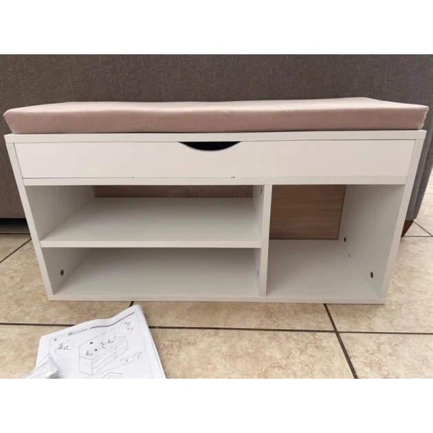 Тумба для обуви Art Mebel, ЛДСП/текстиль, кремовая, 35х60x110 см