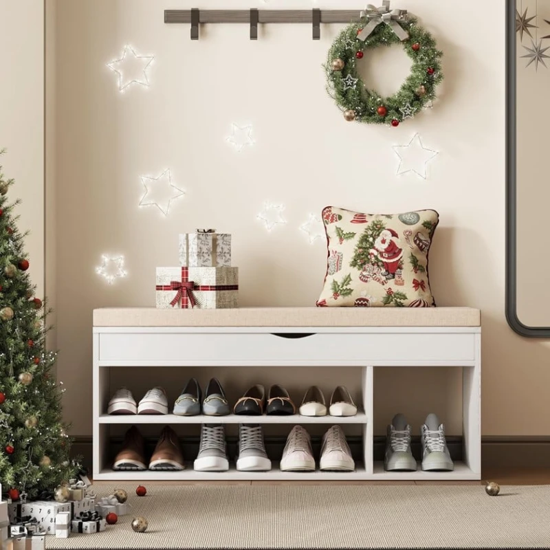 Тумба для обуви Art Mebel, ЛДСП/текстиль, кремовая, 35х60x110 см