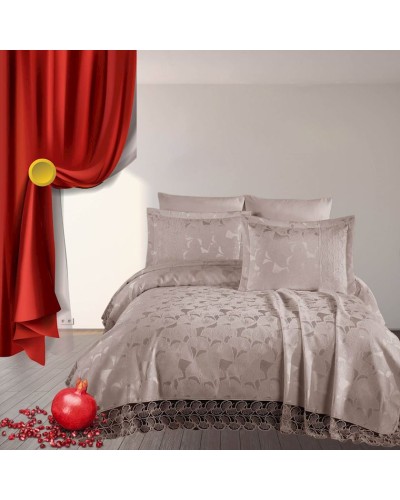 Dəst örtük + yastıq üzü Narlı 000970, şenil, tünd çəhrayı, 240х260 sm