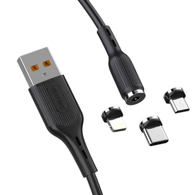 Kabel Denmen 3 in 1 D18E USB to Lightning/Type-C/microUSB 2.4 A, 1 m, qara
