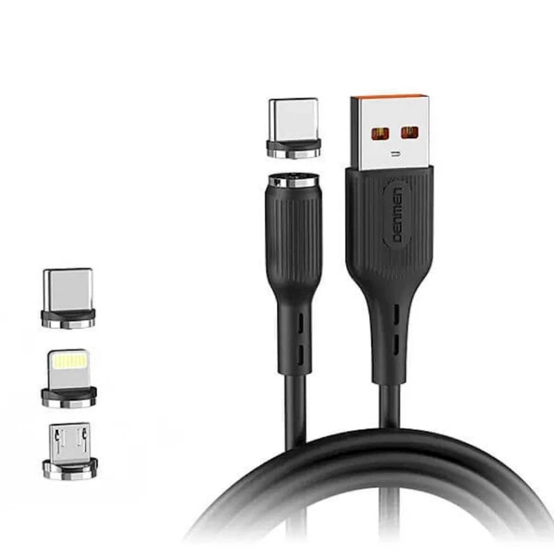 Kabel Denmen 3 in 1 D18E USB to Lightning/Type-C/microUSB 2.4 A, 1 m, qara