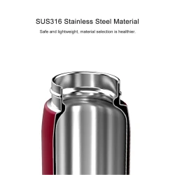 Термос Uzspace 4075, сталь/силикон, красный, 480 мл, 22х6 см