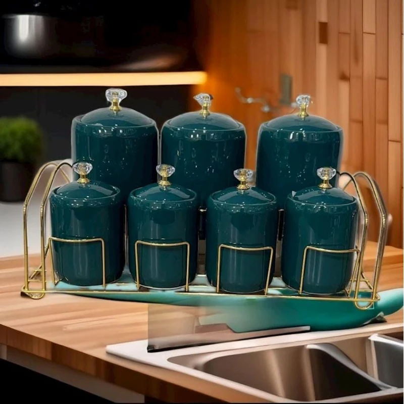 Набор емкостей для хранения специй 101, керамика, 7 шт, синий