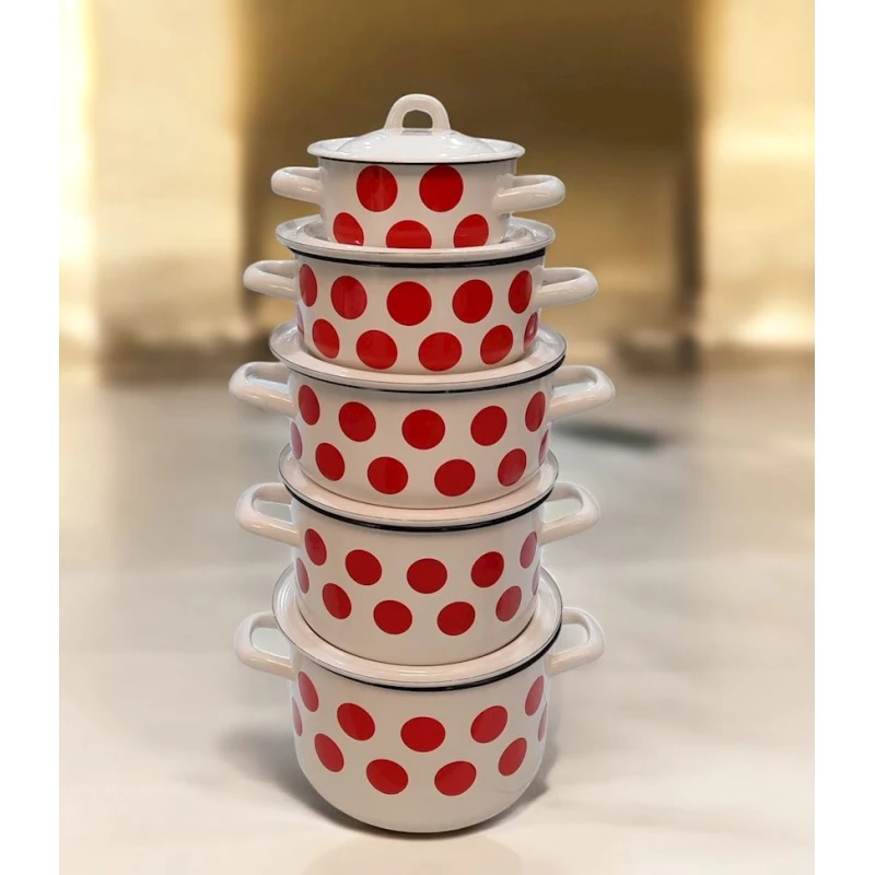 Qazan dəsti Tez-bazar-324, mina, ağ/qırmızı