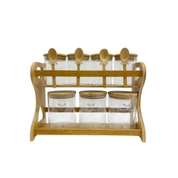 Набор емкостей для хранения специй 2200000000347, стекло/дерево, прозрачный/коричневый, 7 шт