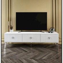 TV üçün tumba TV Stend 011, LDSP/metal, ağ, 180x55x33 sm