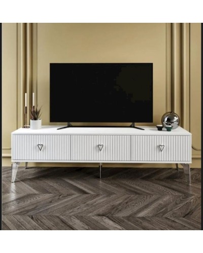 TV üçün tumba TV Stend 011, LDSP/metal, ağ, 180x55x33 sm
