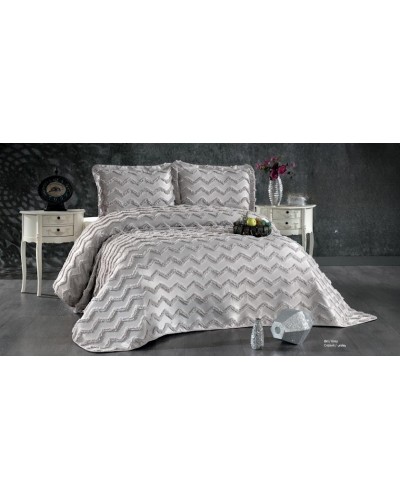 Örtük və yastıq üzü dəsti Guzide Delfin Pike GZ1, örtük 260x260 sm, yastıq üzü 50x70 sm 2 ədəd, ikinəfərlik, boz