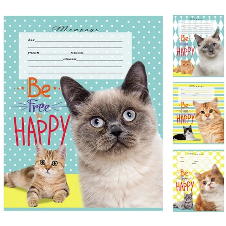 Тетрадь в линейку Проф-Пресс Счастливые коты A5, 12 листов, в ассортименте