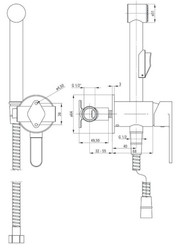 Bide üçün qarışdırıcı Deante Alpinia BGA 034M, gizli montaj, bürünc, gümüşü