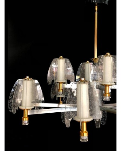 Asma çilçıraq LED 5893-12, 12 LED, qızılı/gümüşü metal, şəffaf büllur şüşə - LED 5893-12