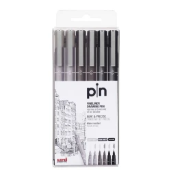 Набор ручек Uniball Uni Pin Fine Line Grey & Black 6 шт Набор ручек Uniball Uni Pin Fine Line Grey & Black 6 шт