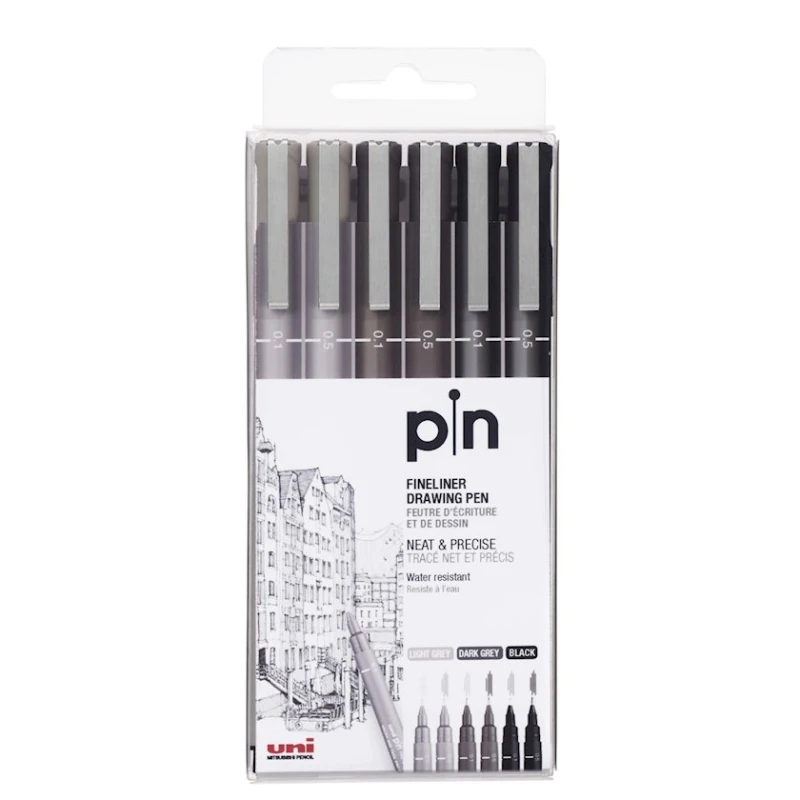 Набор ручек Uniball Uni Pin Fine Line Grey & Black 6 шт Набор ручек Uniball Uni Pin Fine Line Grey & Black 6 шт