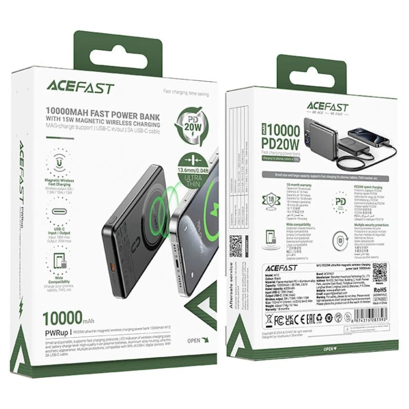 Внешний аккумулятор Acefast M12 PD20W 10000mAh Black Внешний аккумулятор Acefast M12 PD20W 10000mAh Black