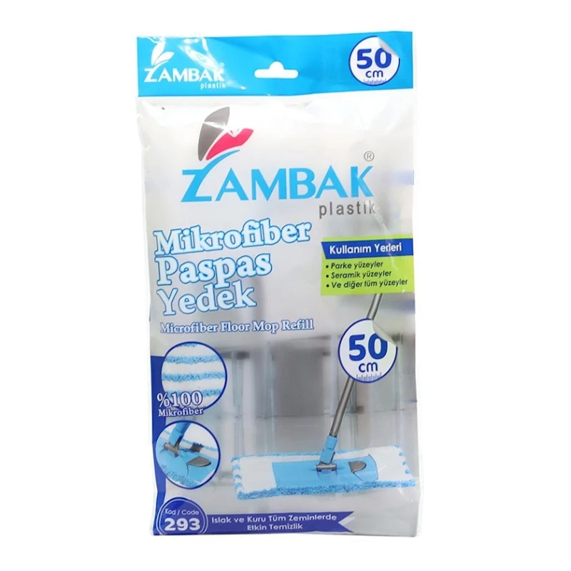 Моп для швабры Zambak plastik 293, микрофибра, 50 см, голубой/белый