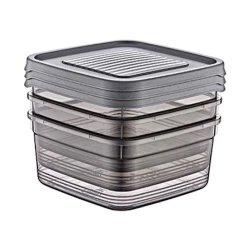 Набор контейнеров для хранения Hobby Life Festiva Square 21374, пластик, прозрачный/черный, 1 л, 14.4x14.4x7 см, 3 шт