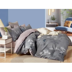 Комплект постельного белья Luxe Cotton, пододеяльник 160x220 см, простыня 250x240 см, наволочка 50x70 см, семейный, хлопок, коричневый/серый