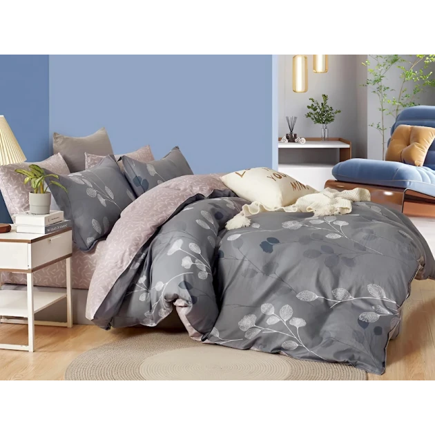 Комплект постельного белья Luxe Cotton, пододеяльник 160x220 см, простыня 250x240 см, наволочка 50x70 см, семейный, хлопок, коричневый/серый