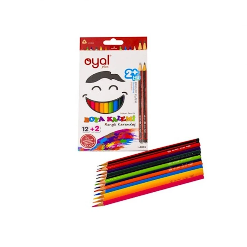 Набор цветных карандашей Oyal Plus İ-4845, 2HB, 12+2, 14 шт, дерево Набор цветных карандашей Oyal Plus İ-4845, 2HB, 12+2, 14 шт, дерево