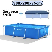 Hovuz Intex 3834TX28272C, karkas, həcm 3834 l, mavi, 300x200x75 sm, düzbucaq, örtüklü - 3834TX28272C