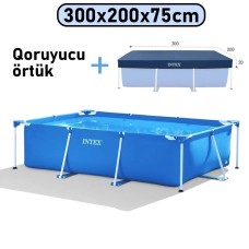 Hovuz Intex 3834TX28272C, karkas, həcm 3834 l, mavi, 300x200x75 sm, düzbucaq, örtüklü - 3834TX28272C