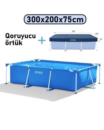 Hovuz Intex 3834TX28272C, karkas, həcm 3834 l, mavi, 300x200x75 sm, düzbucaq, örtüklü - 3834TX28272C