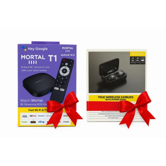 TV-приставка Mortal T1 8K Android + Наушники в подарок TV-приставка Mortal T1 8K Android + Наушники в подарок